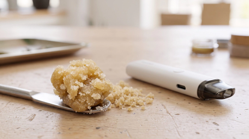 live resin extract next to a white vape