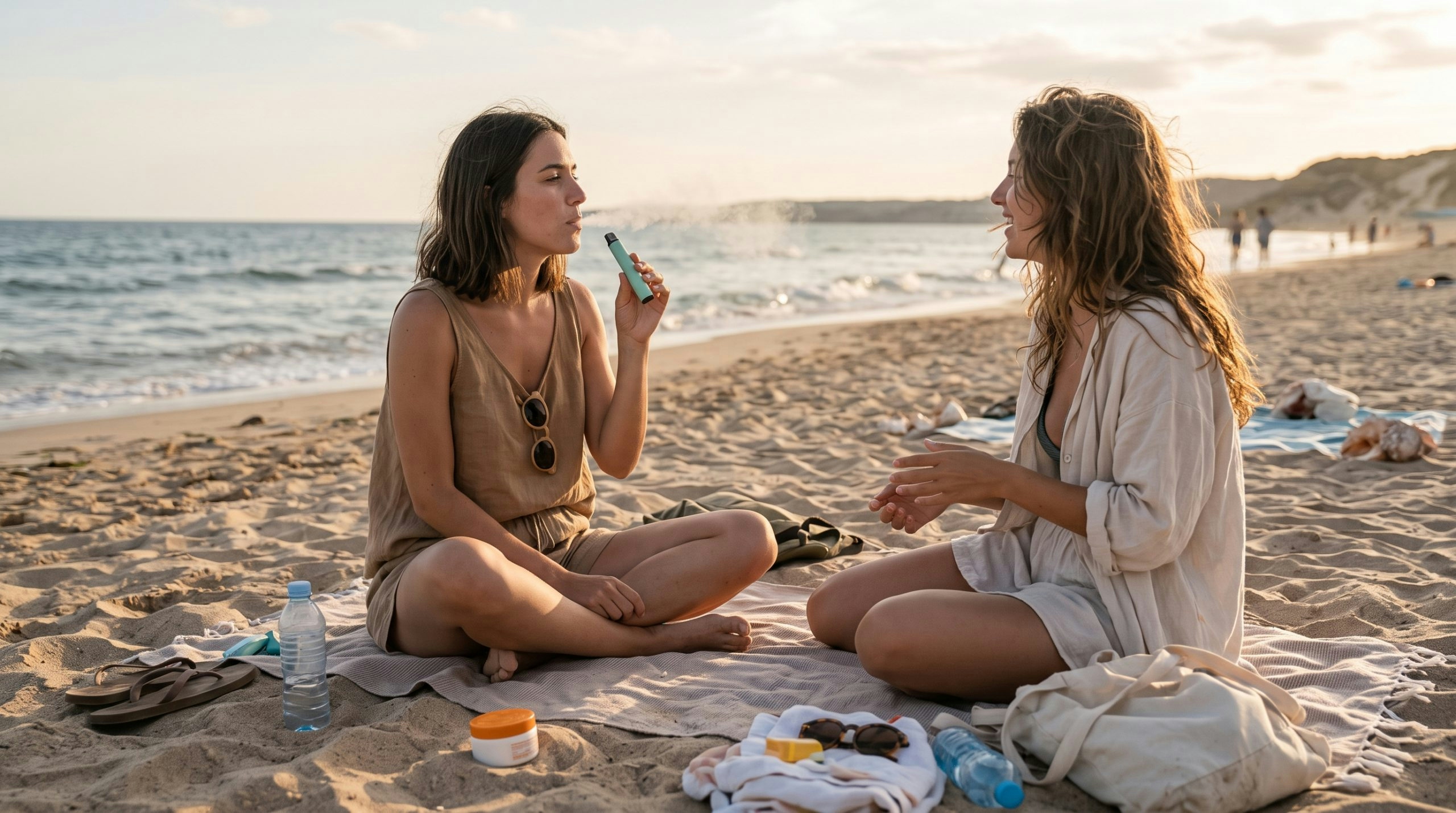 friends vaping at the beach