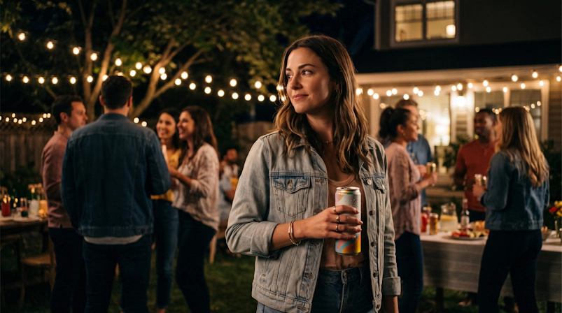 woman drinking a thc beverage at a party