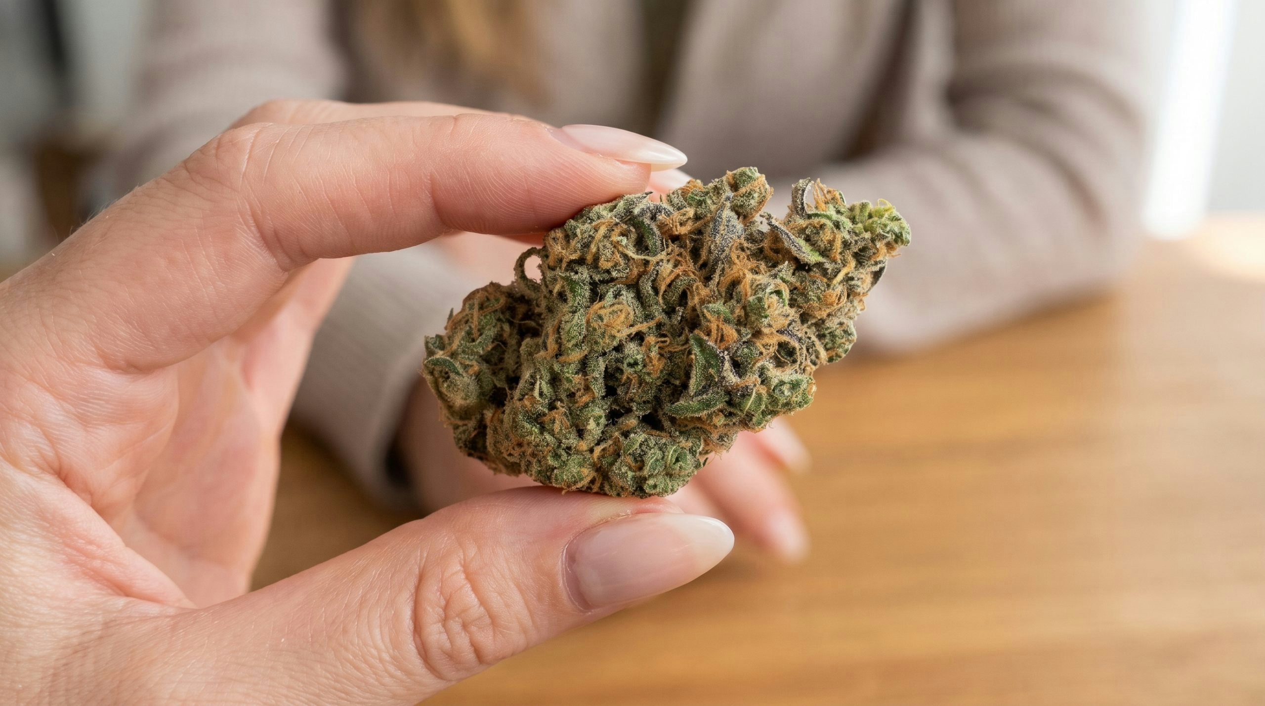 hand holding a cannabis bud
