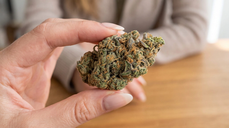 hand holding a cannabis bud