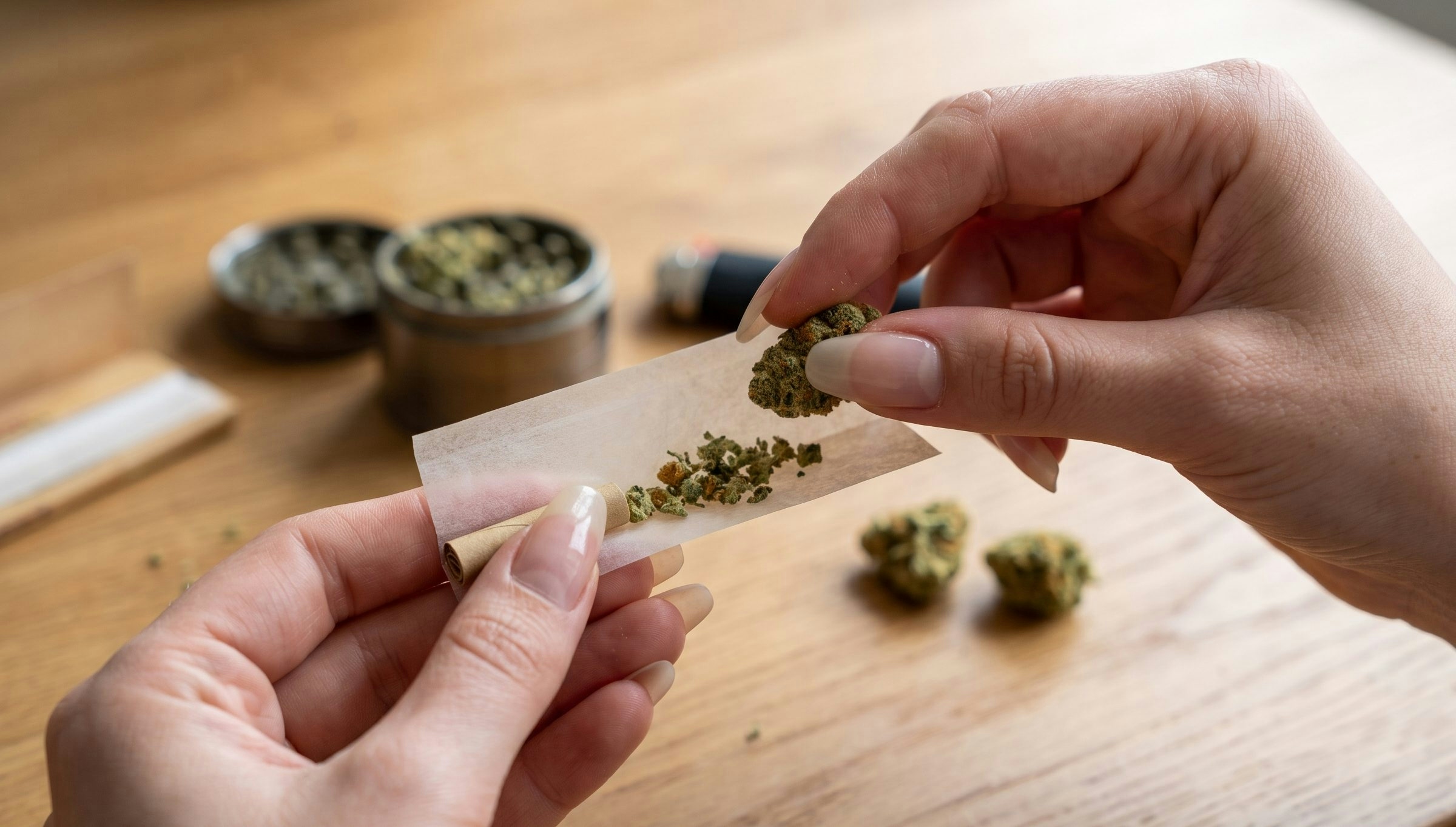 woman hand-rolling a joint