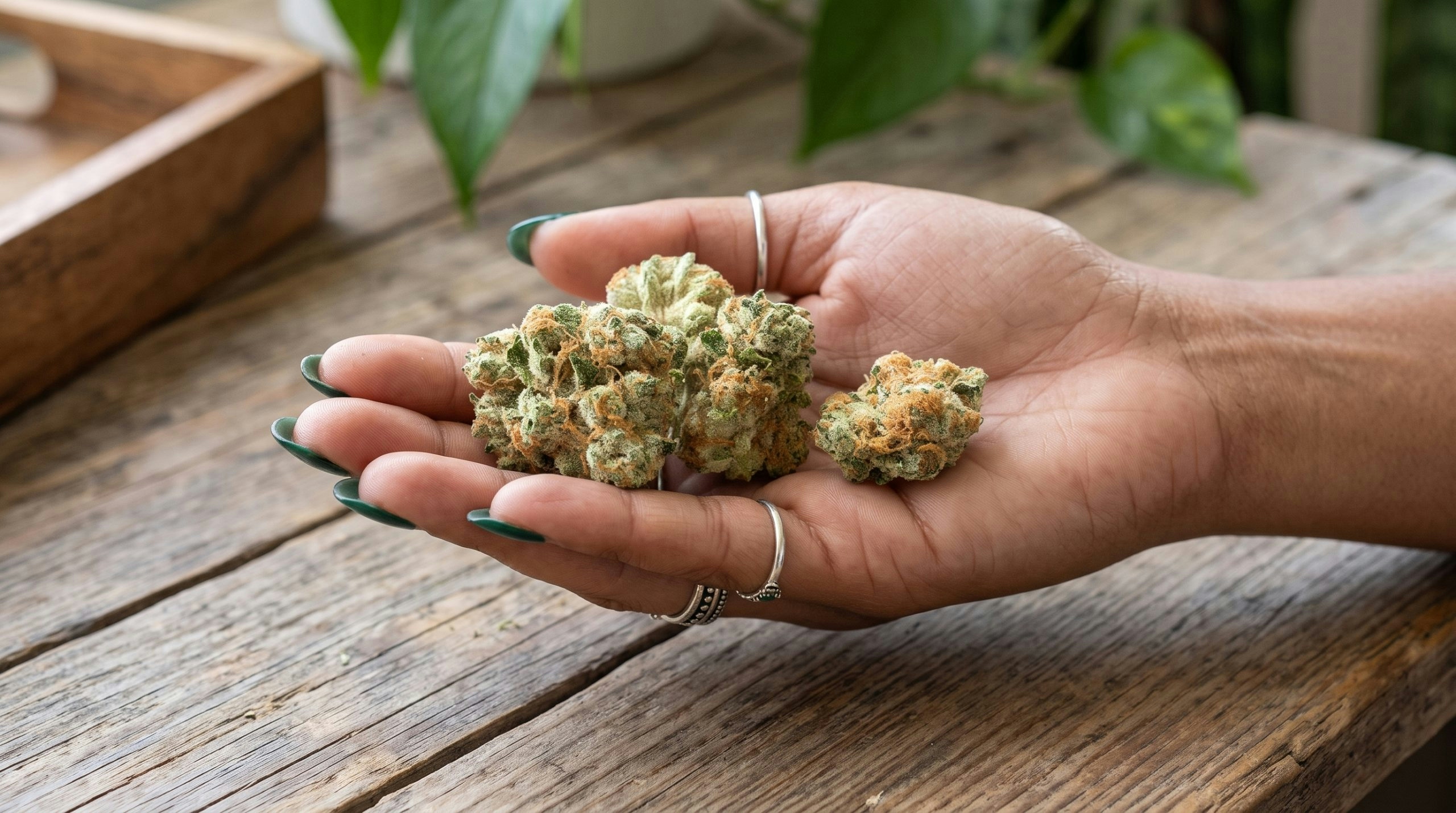 hand holding some cannabis buds