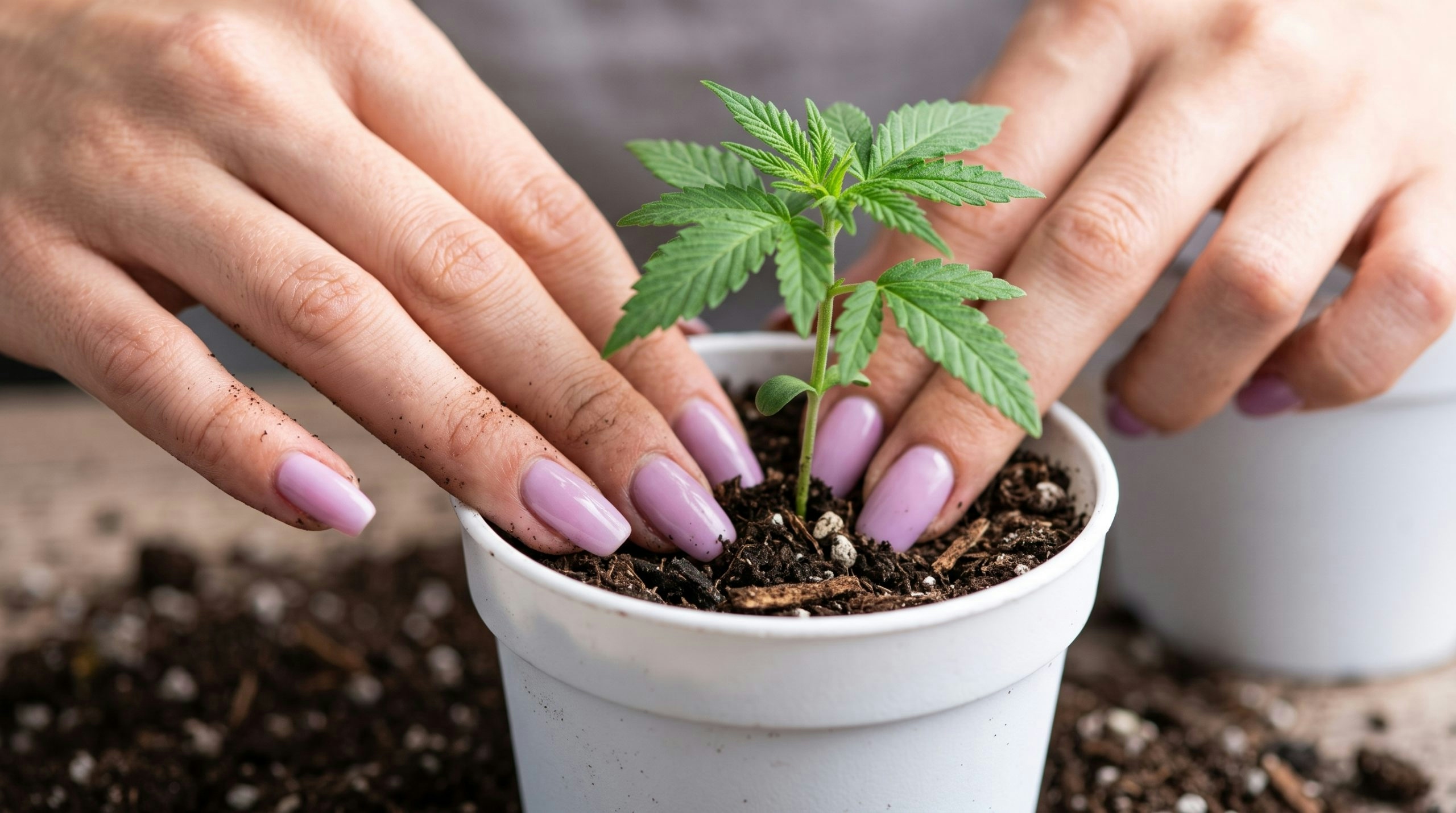 hands planting a cannabis plant