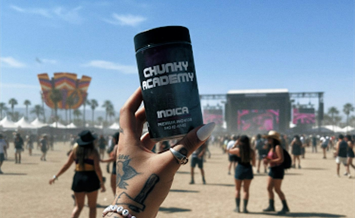woman holding a chunky academy jar in a festival